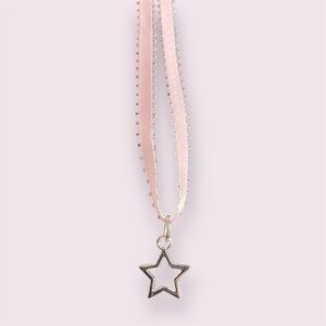 Handmade Pink & Silver Star Charm Ribbon Adjustable Choker Necklace